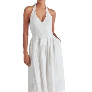 Ressi Eyelet Halter Neck Sleeveless Smocked Back Dress